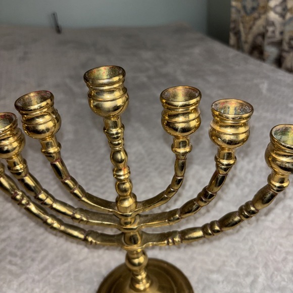 Vintage Menorah 7 Arm 10" Rotating Swing Arms Heavy Solid Brass Candelabra - Picture 4 of 10